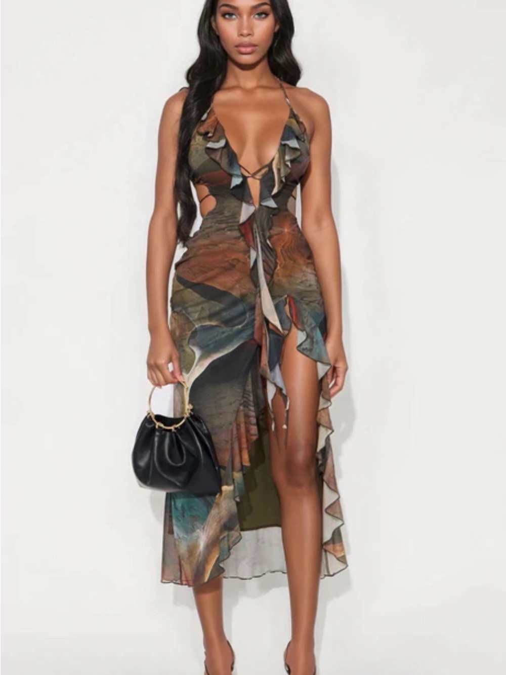 Fashionnova Wild One Strappy Maxi Dress - Olive/combo